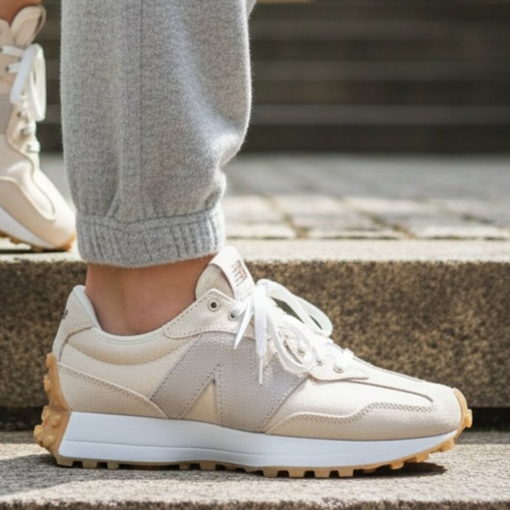NEW BALANCE 327 Womens Sneakers Shoes Athletic Canvas Beige Light Tan size 12